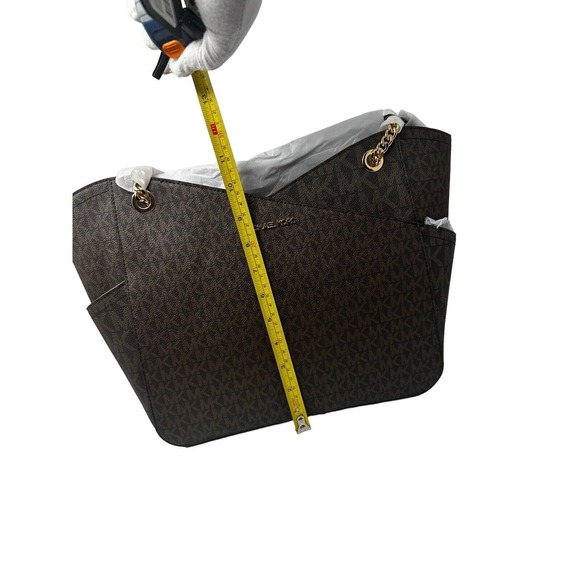 Michael Kors Jet Set Large Leather Brown X Cross Chain Shoulder Tote Hand Bag - Picture 15 of 16